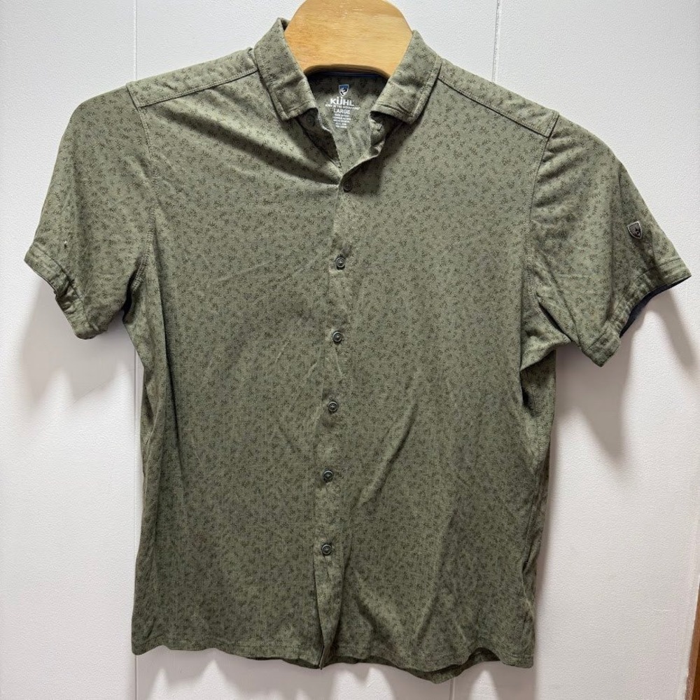 Kuhl Mens‎ Large Green Botanical All Over Print Short Sleeve Button Down Shirt